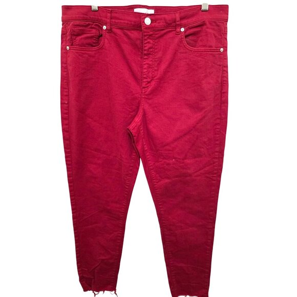 Loft Women's Red Frayed Hem Skinny Jeans Size 14/32 - Picture 1 of 9